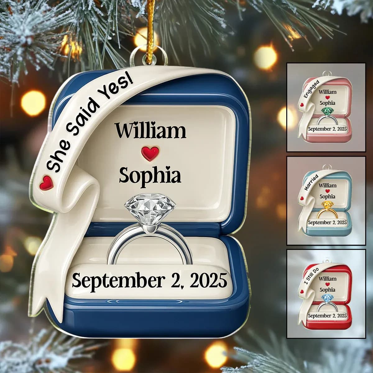 She Said Yes Engaged Married Ring Box - Personalized Acrylic Ornament