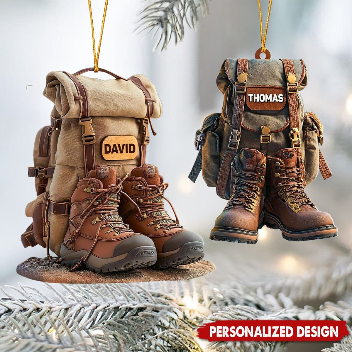 Personalized Hiking Backpack and Boots 2D Acrylic Ornament - Custom Name Hiking Lover Gift, Adventure Keepsake for Hikers and Outdoor Enthusiasts