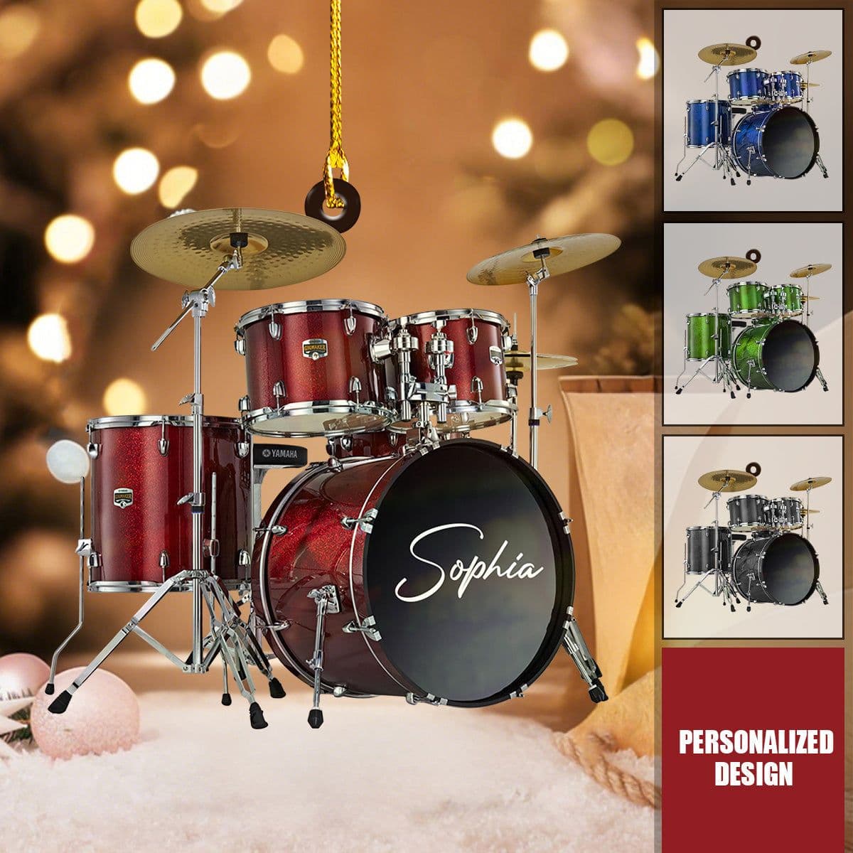 Personalized Drum Set Acrylic Ornament - Custom Name Drummer Gift