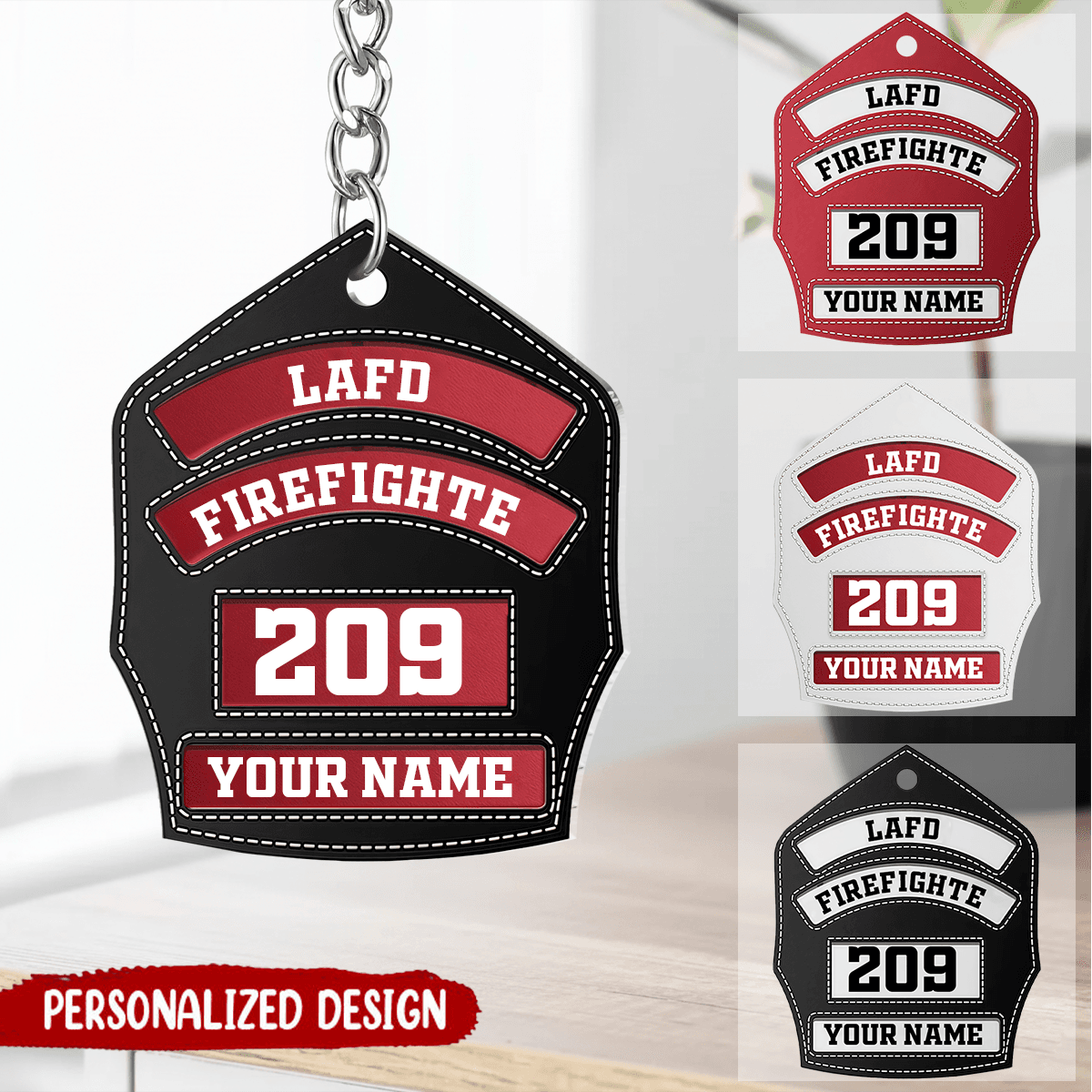 Personalized Firefighter Helmet Shield Keychain - Custom Acrylic Fireman Key Chain with Name, Number, Rank & Department - Perfect Firefighter Gift