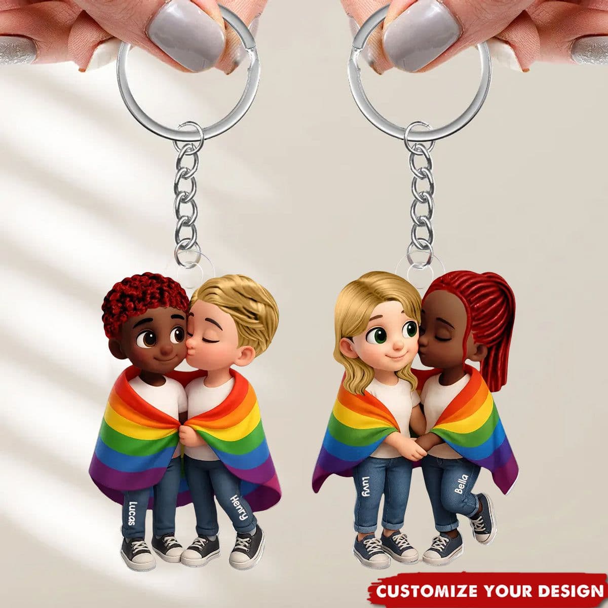 Personalized LGBTQ+ Couple Pride Keychain - Love Is Love Rainbow Acrylic Custom Gift for Gay Lesbian Couples