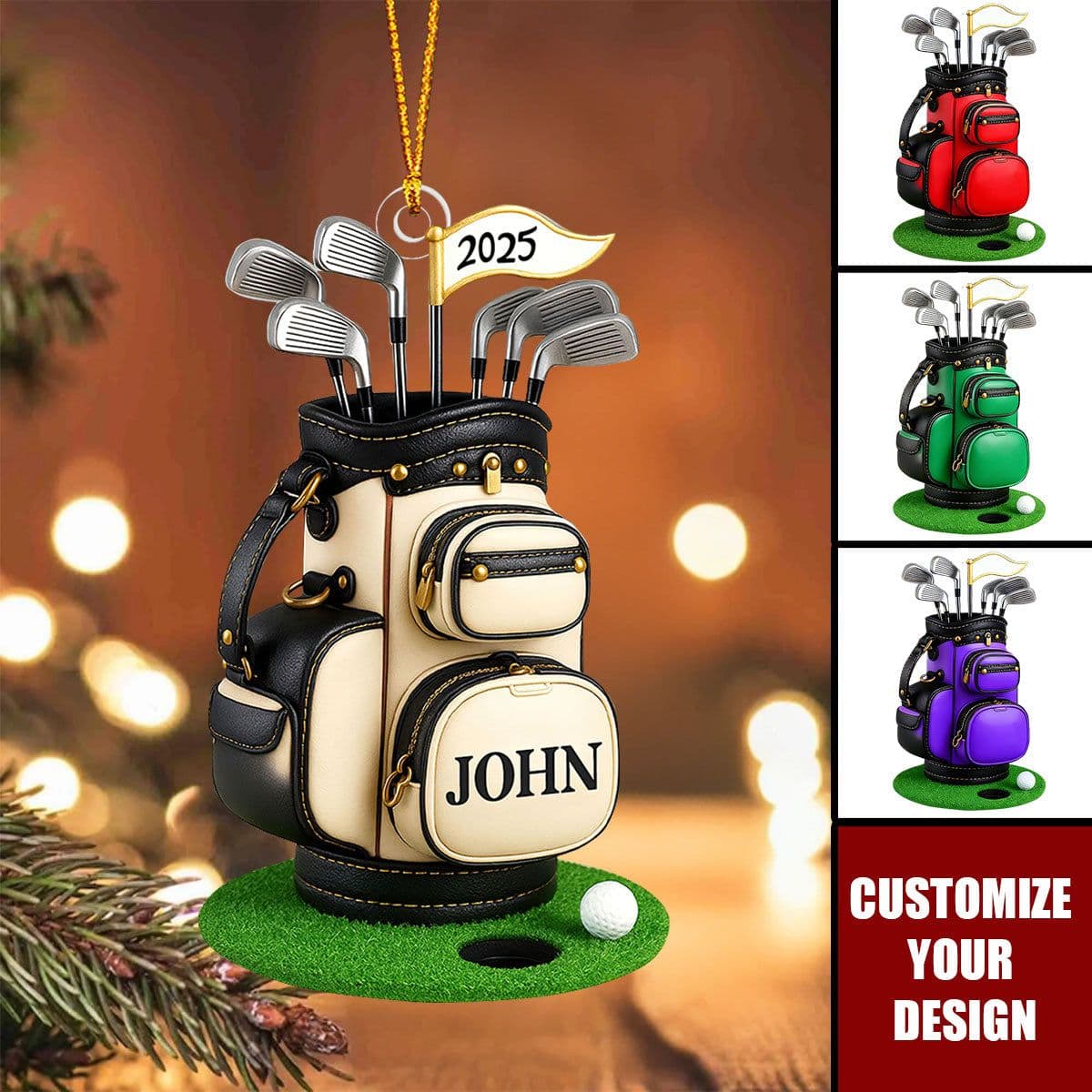 Personalized Golf Bag Ornament - Custom Name & Color Golf Gift for Golfers