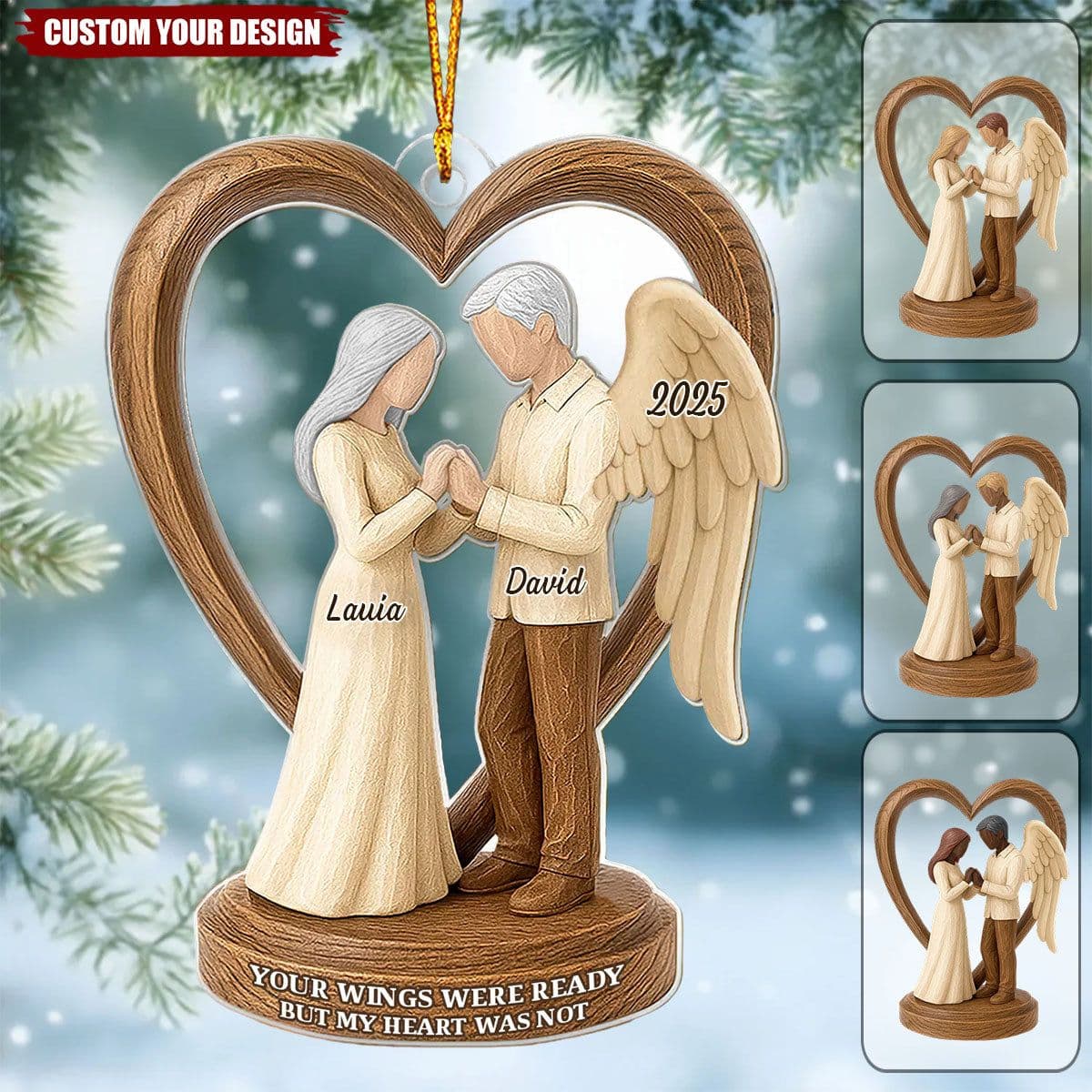Personalized Angel Couple Memorial Ornament – In Loving Memory Keepsake with Custom Names, Year & Quote
